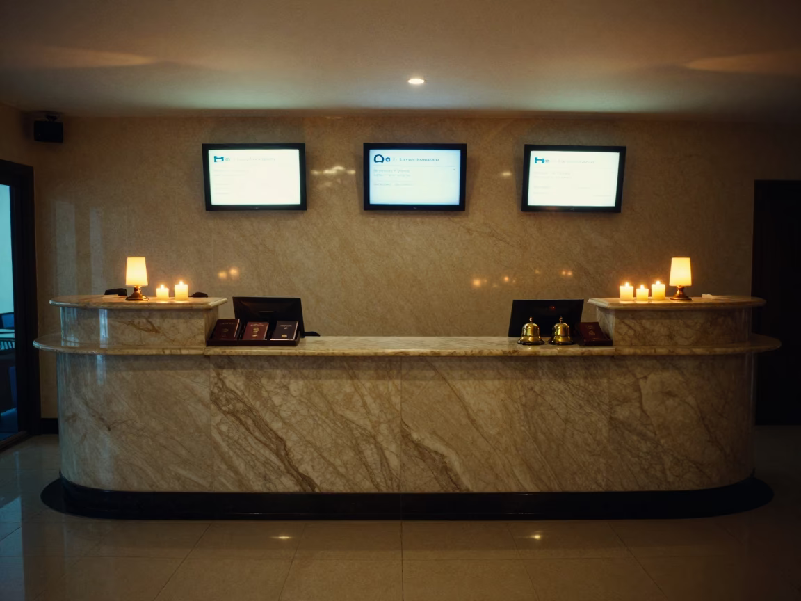 Front Desk Check-In Before Opening in Ferkessedougou in inside a breakfast room before opening in Ferkessédougou