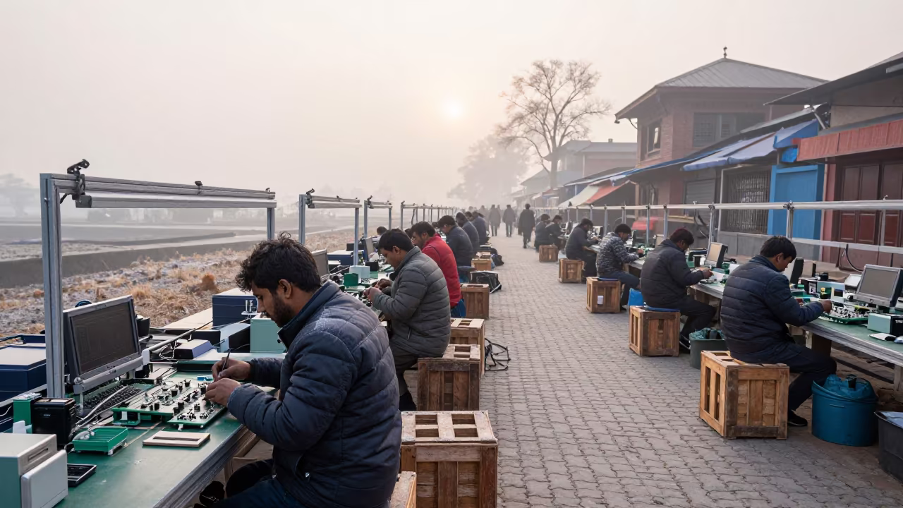 Frost on Circuit Boards in Lalitpur Dawn in along a market lane in Lalitpur