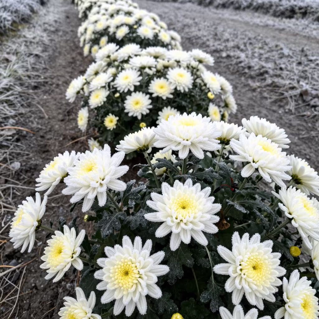 Frost Covered Chrysanthemums Milan Game Trail in along a game trail near Milan