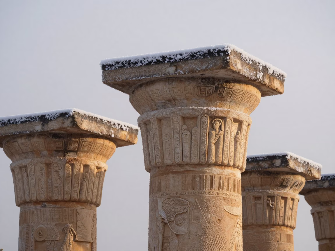 Frost-Covered Papyrus Capitals in Winter Colorado in in Colorado