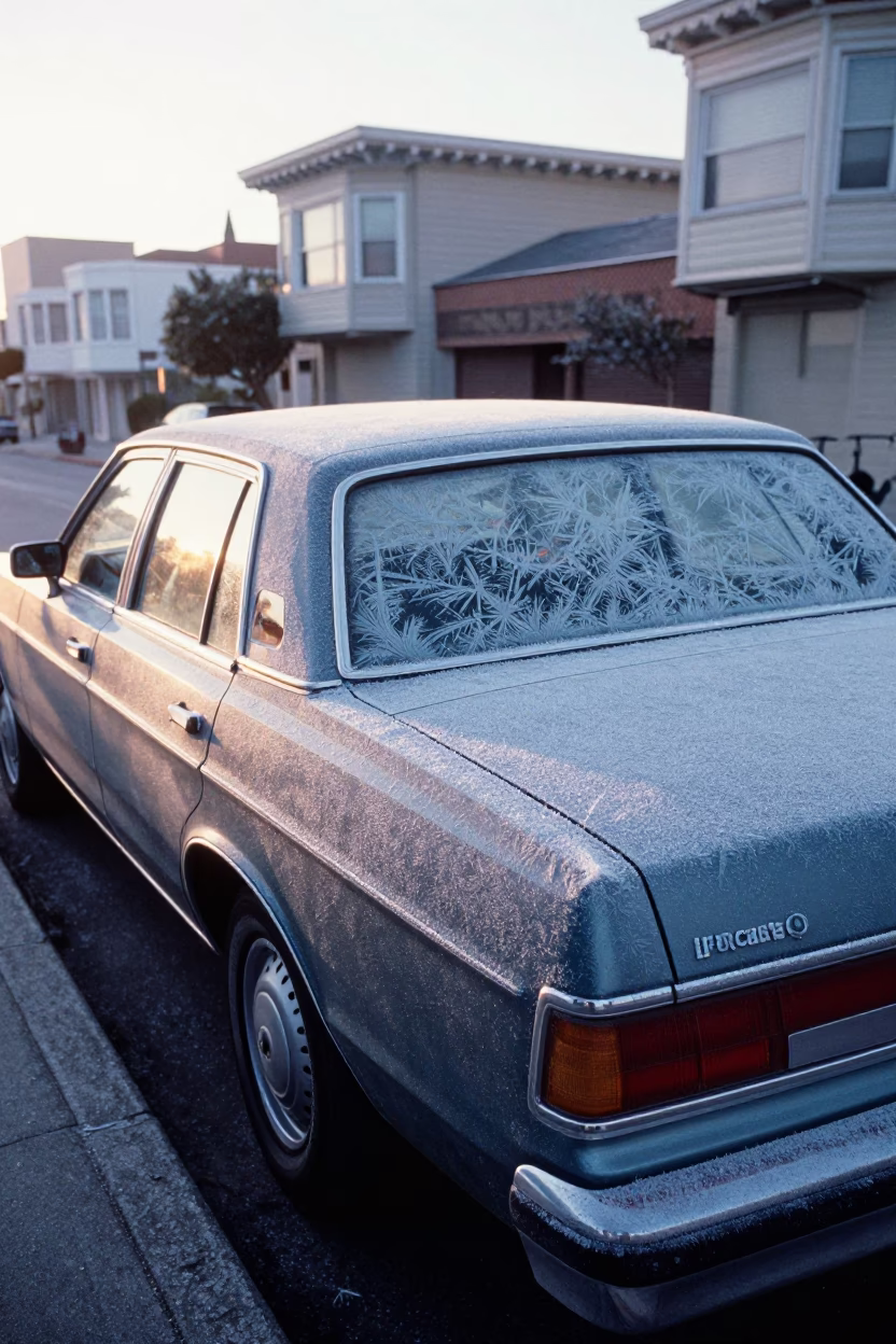Frost Crystals in San Francisco at Sunrise Light in in San Francisco, California, United States