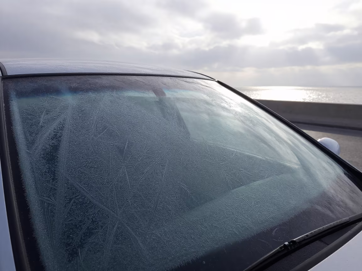 Frost Crystals on Wind Open Causeway Window in on a wind-open causeway near Muscat