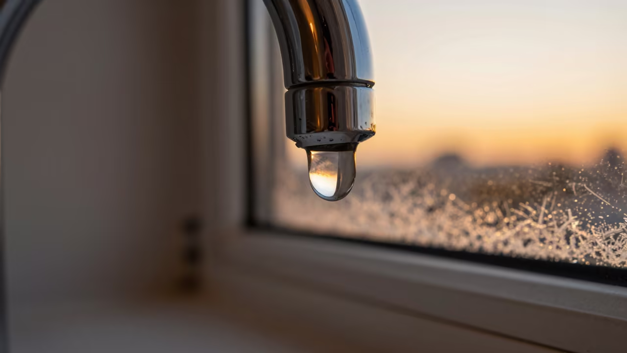 Frost Edge Water Droplet Golden Hour Brickell in along a frost-edged windowpane near Brickell, Miami