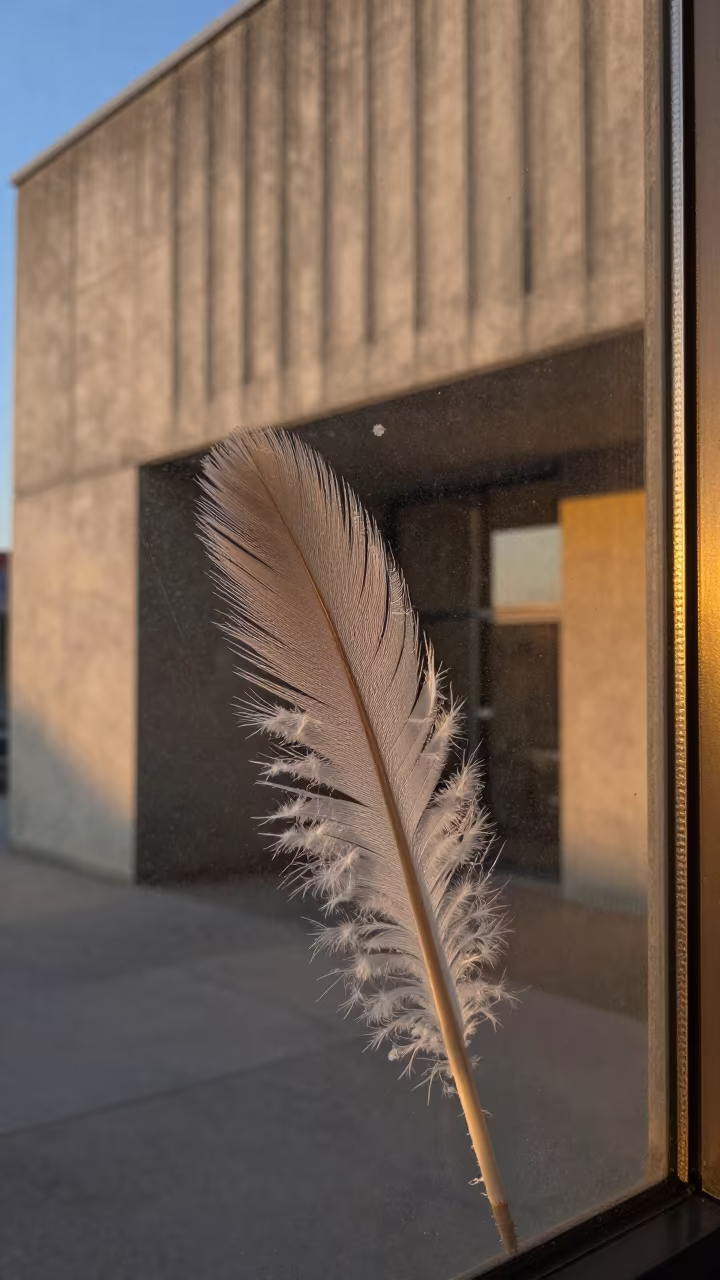 Frost Feathers on York Lobby Window in inside a ribbed concrete lobby in York