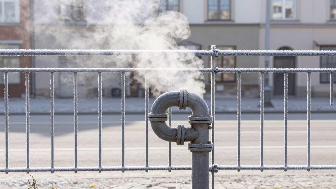 Frost Fencing at Bright Midmorning Light in Krakow in in Krakow, Poland
