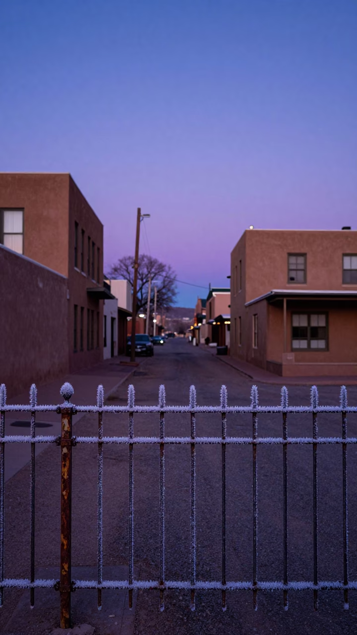 Frost Fencing at Twilight in Santa Fe in in Santa Fe, New Mexico, United States