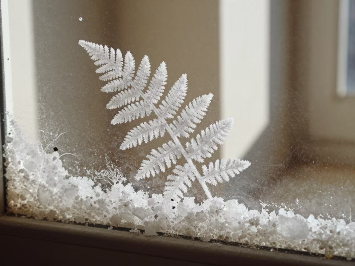Frost Ferns on Salt Rim Window Niamey in on salt crystals along a pan rim in Niamey