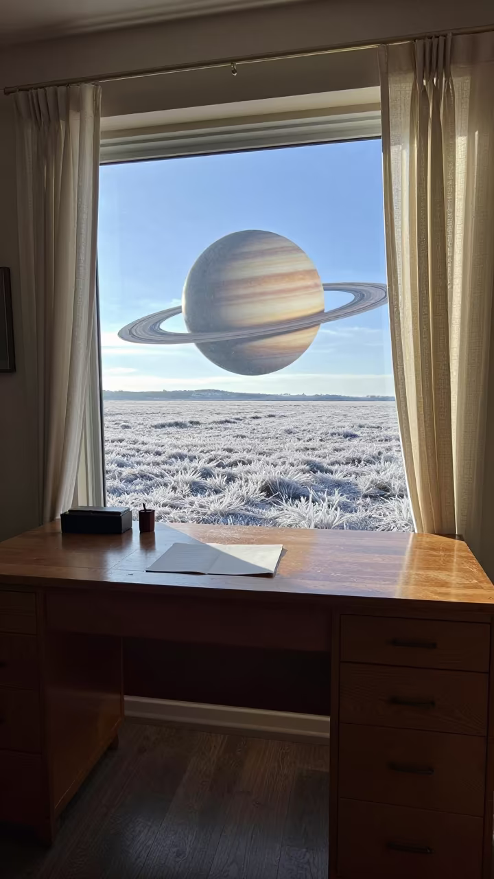Frost Field on Denver Desk with Ringed Planet in on a writing desk in Larimer Square, Denver