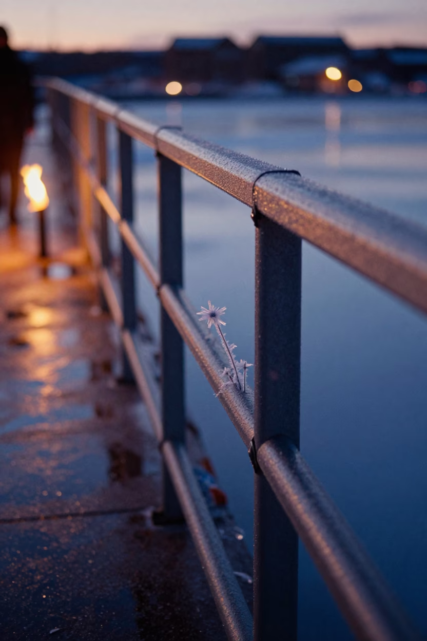 Frost Flower on Pier Railing Murmansk Dawn in on a pier railing near Murmansk