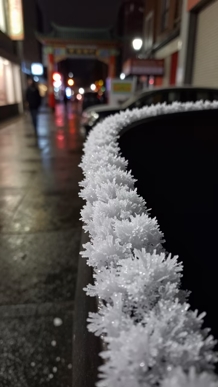 Frost Flowers on Salt Crystals Vancouver Pan Rim in on salt crystals along a pan rim in Chinatown, Vancouver