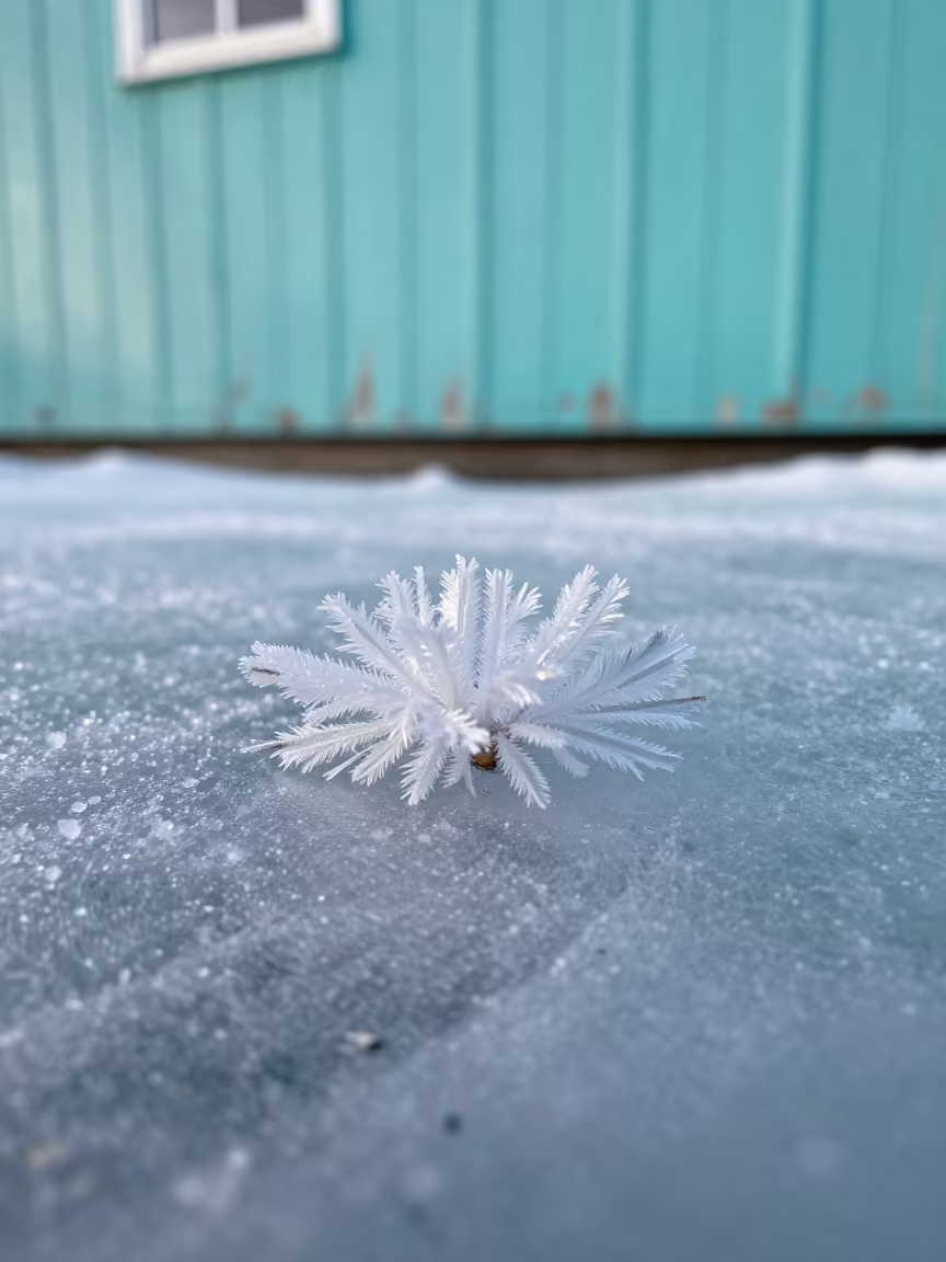 Frost Flowers on Turquoise Paint Oslo in against weathered turquoise paint near Oslo