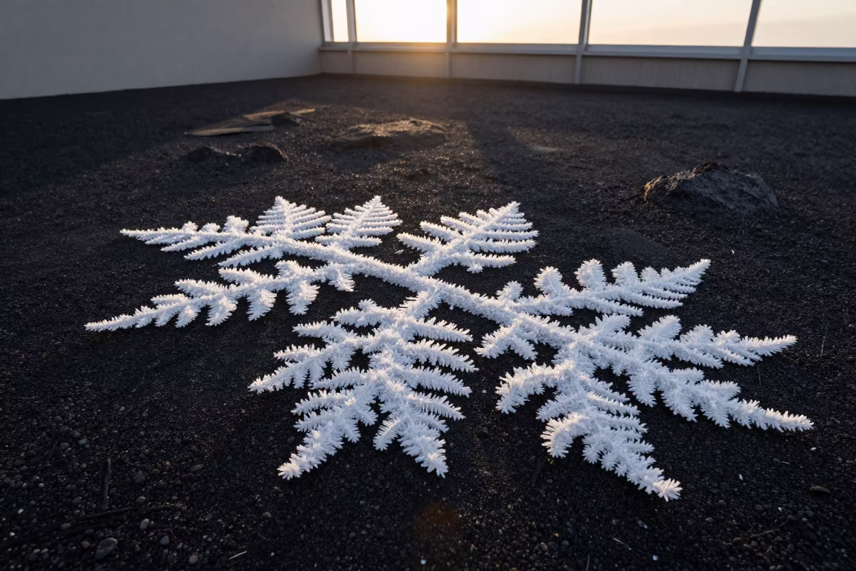 Frost fractals on volcanic glass sunset in near Calle Jaen, La Paz