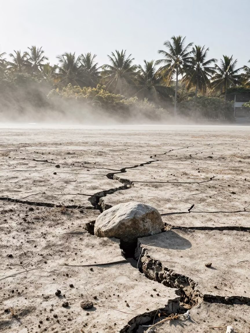 Frost Heave Lifts Stone Through Marine Fog in through low marine fog near Dolisie