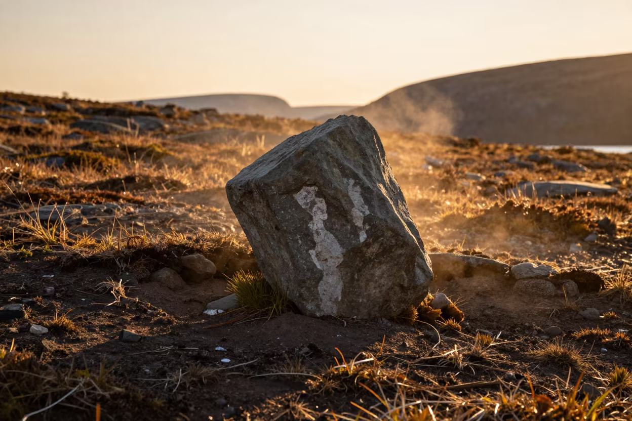Frost Heave Stone in Golden Norwegian Summer in in Norway