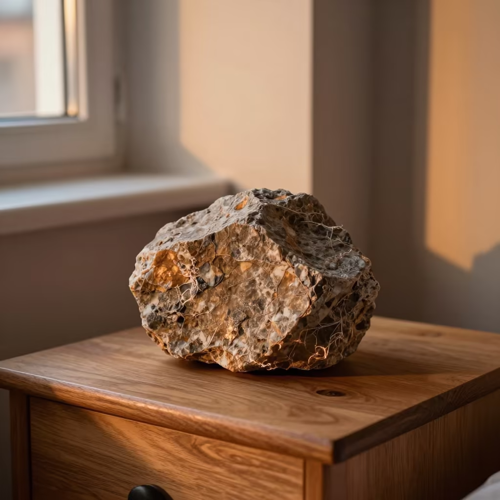 Frost Heaved Rock on Bedroom Table in Helsinki in on a bedside table in Suomenlinna, Helsinki
