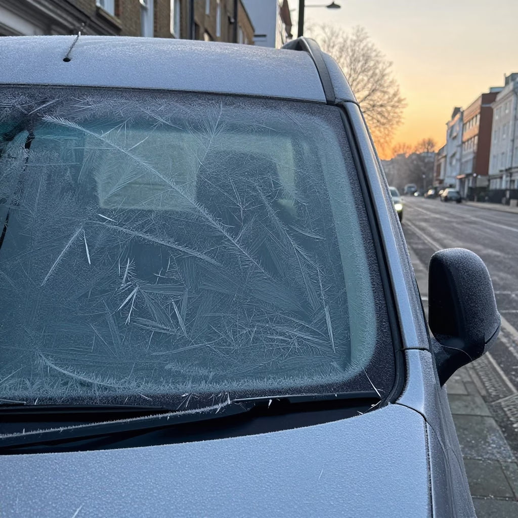 Frost Patterns at First Light Of Dawn in London in in London, United Kingdom