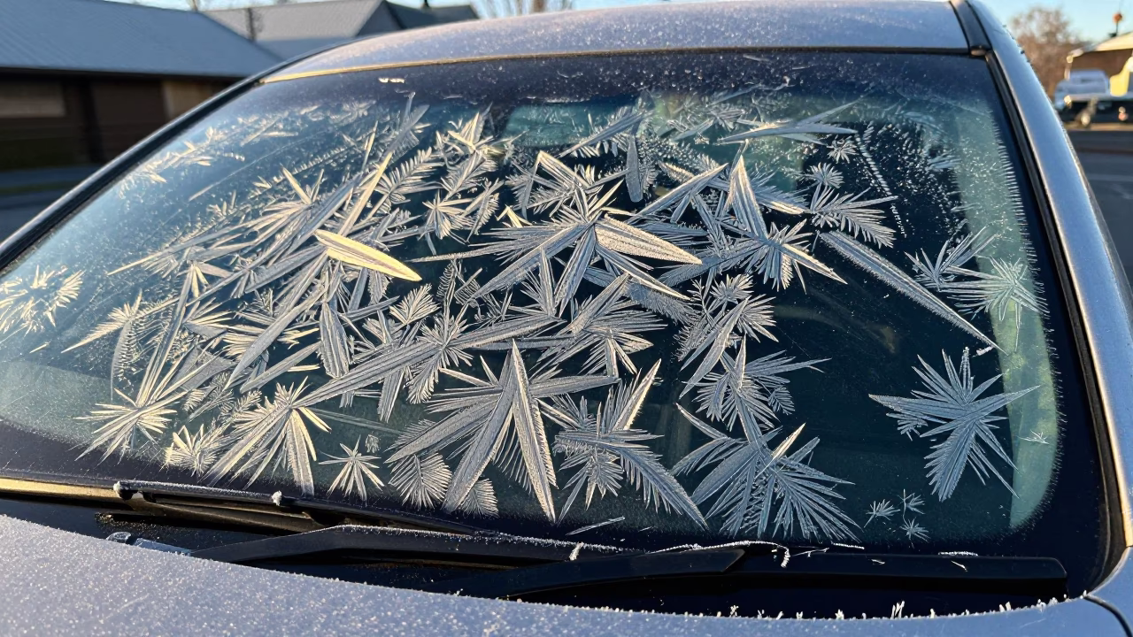 Frost Patterns in Christchurch at As First Light Reaches The Scene in in Christchurch, New Zealand