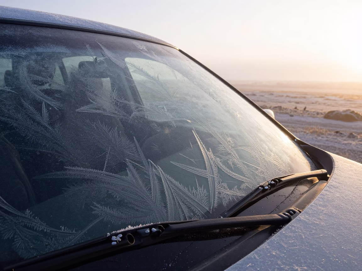Frost Patterns on Windshield at Dawn Near Beira in near Beira