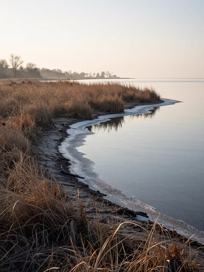 Frost Pool Reflections Lincoln Park Shore Dawn in along a wave-cut shoreline near Lincoln Park, Chicago