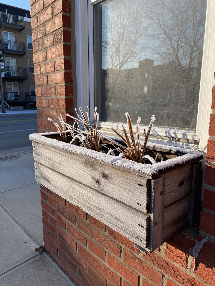 Frost-rimed Window Box in Toronto in in Toronto, Canada