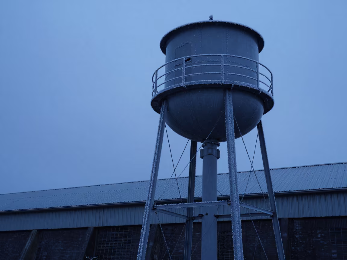 Frost Rimmed Ladder on Water Tower Brisbane in along a dam spillway in Brisbane