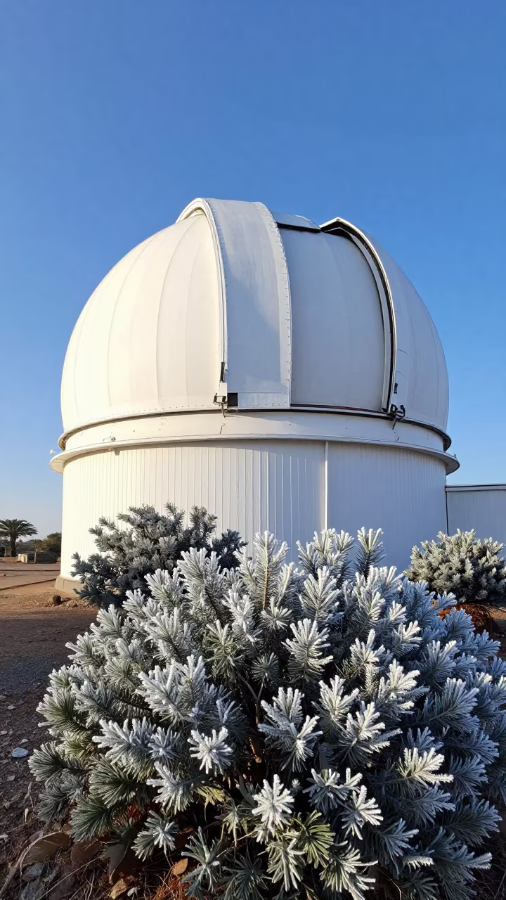 Frost Silvered Sagebrush Beside Sudan Observatory Dome in beside an observatory dome in Sudan