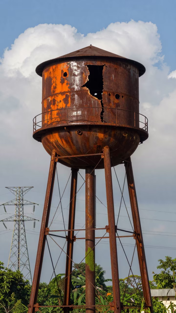 Frost Split Water Tower Under Kolkata Transmission Lines in beneath transmission towers in Kolkata
