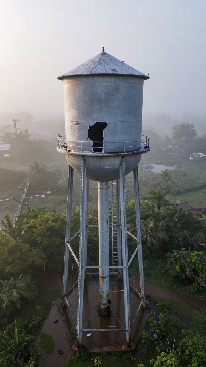Frost Split Water Tower Panama Dawn in beside a water tower ladder in Panama