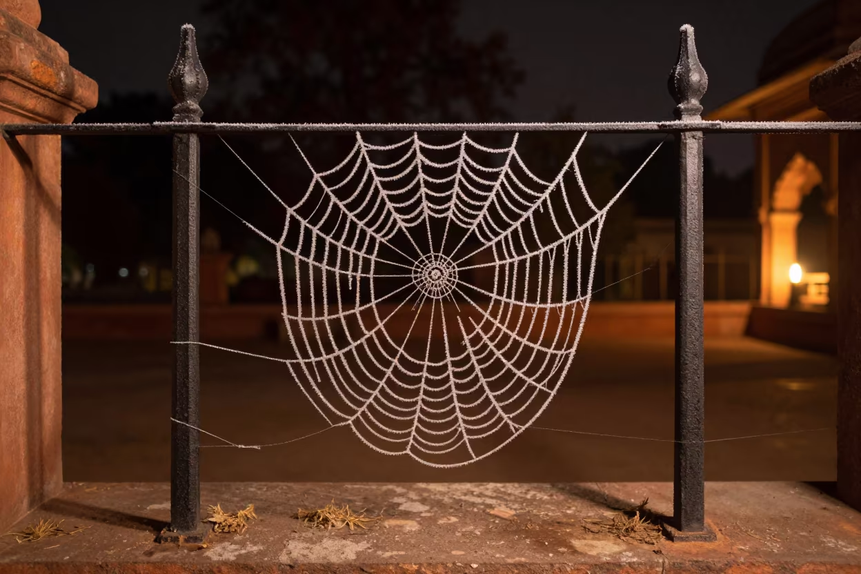 Frost Web on Museum Plinth Hyderabad Night in on a museum plinth in Hyderabad