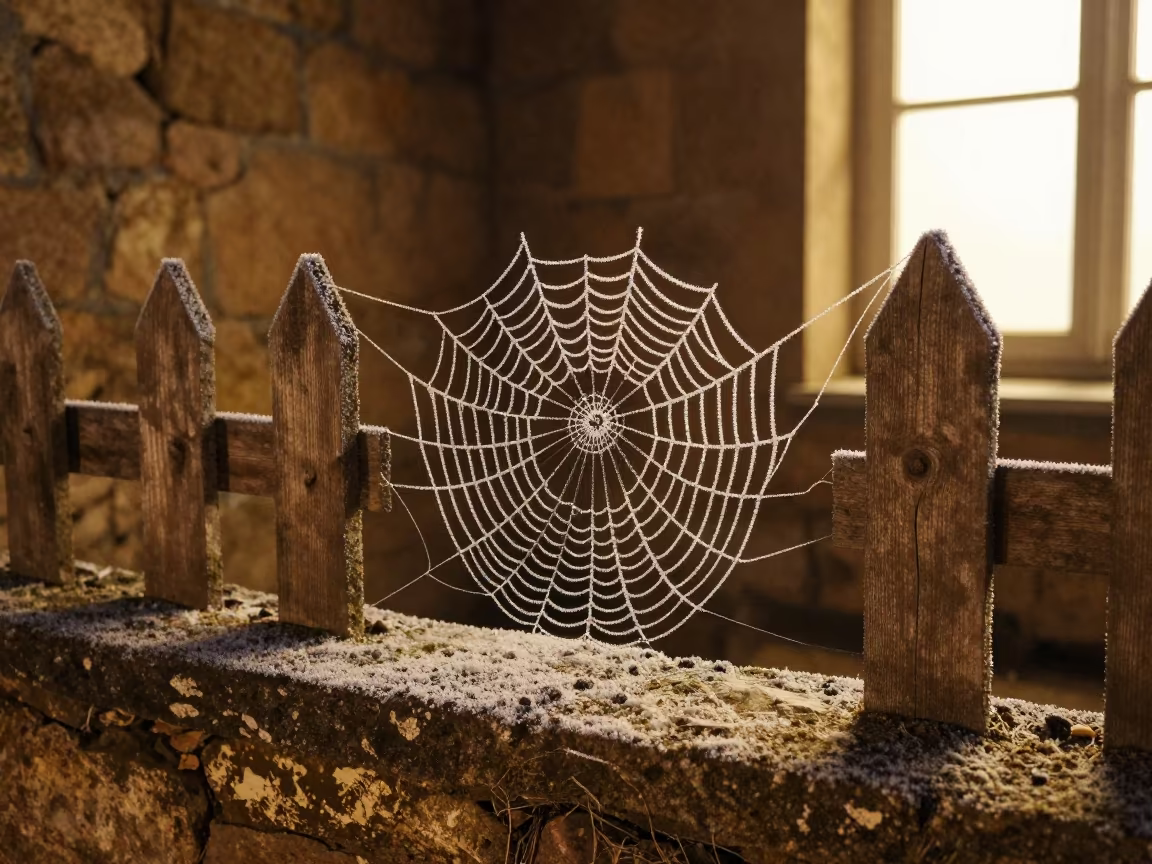Frost Web on Stone Ledge in Chittagong in on a stone ledge in Chittagong
