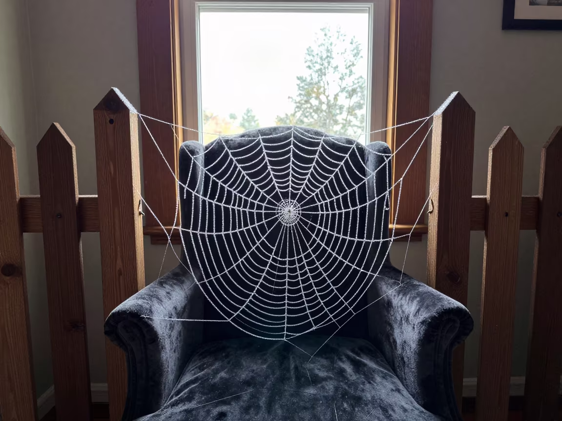 Frost Web on Velvet Chair in Jinan in on a velvet chair in Jinan