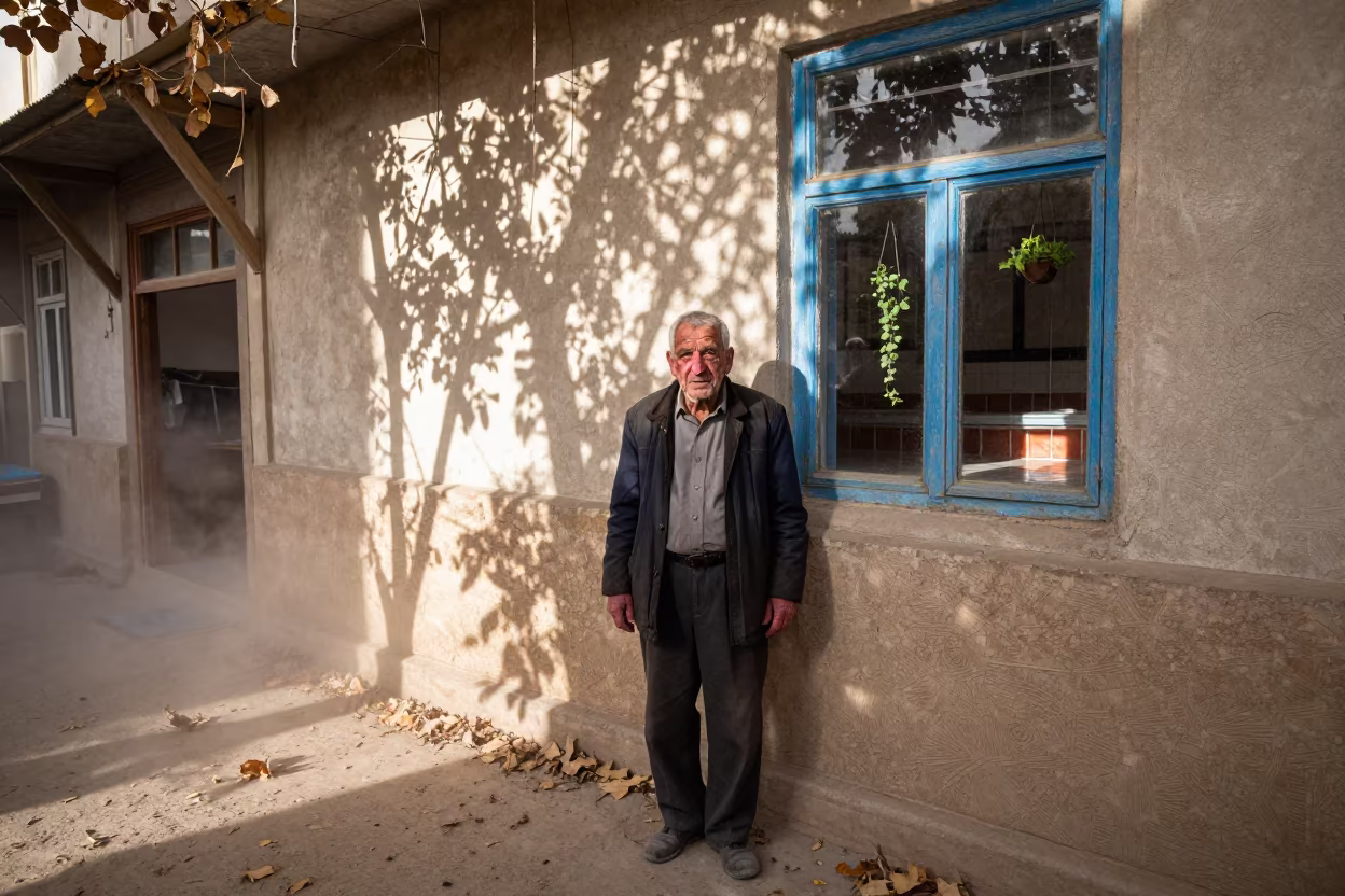 Frostbitten Mountaineer Window Indoor View in along a market lane in Yazd