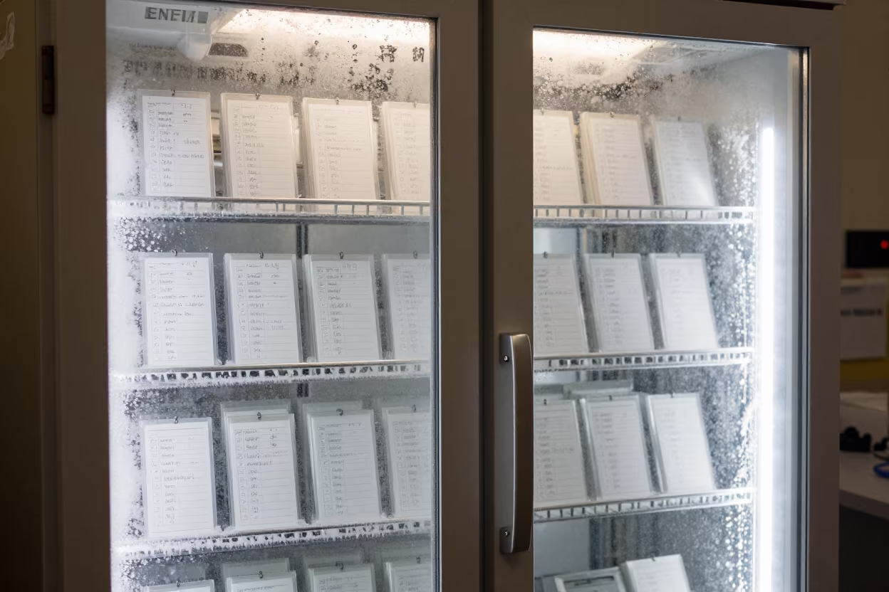 Frosted Freezer Door With Inventory Cards in inside an observatory control room in Adelaide