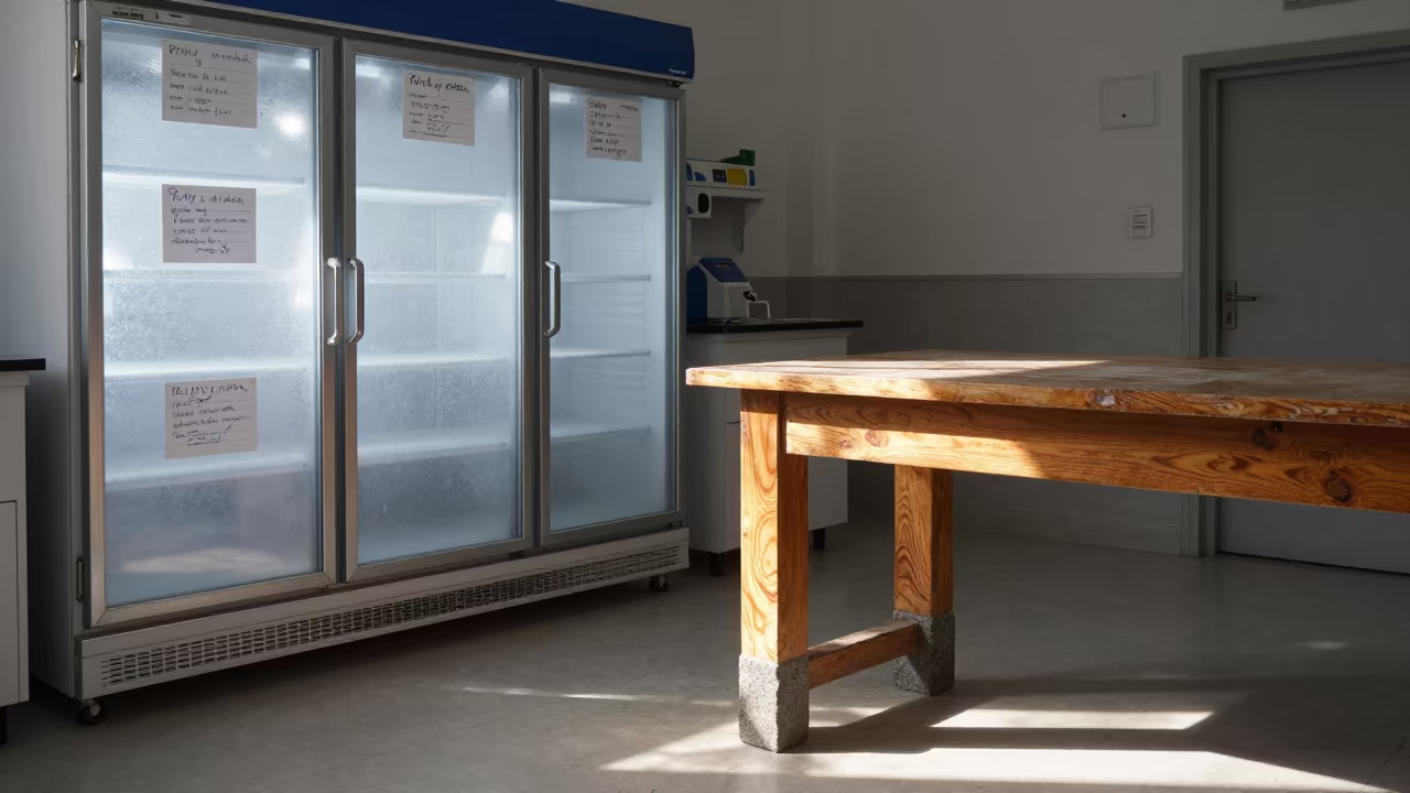 Frosted Lab Freezer Stone Wood Charsadda in in a bright laboratory in Charsadda