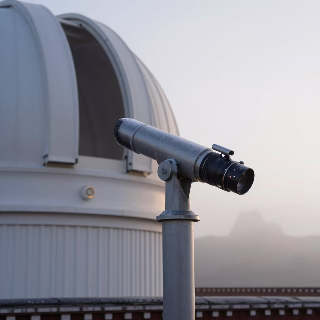 Frosted Telescope Eyepiece at Dawn Near Lhasa in beside an observatory dome near Norbulingka, Lhasa