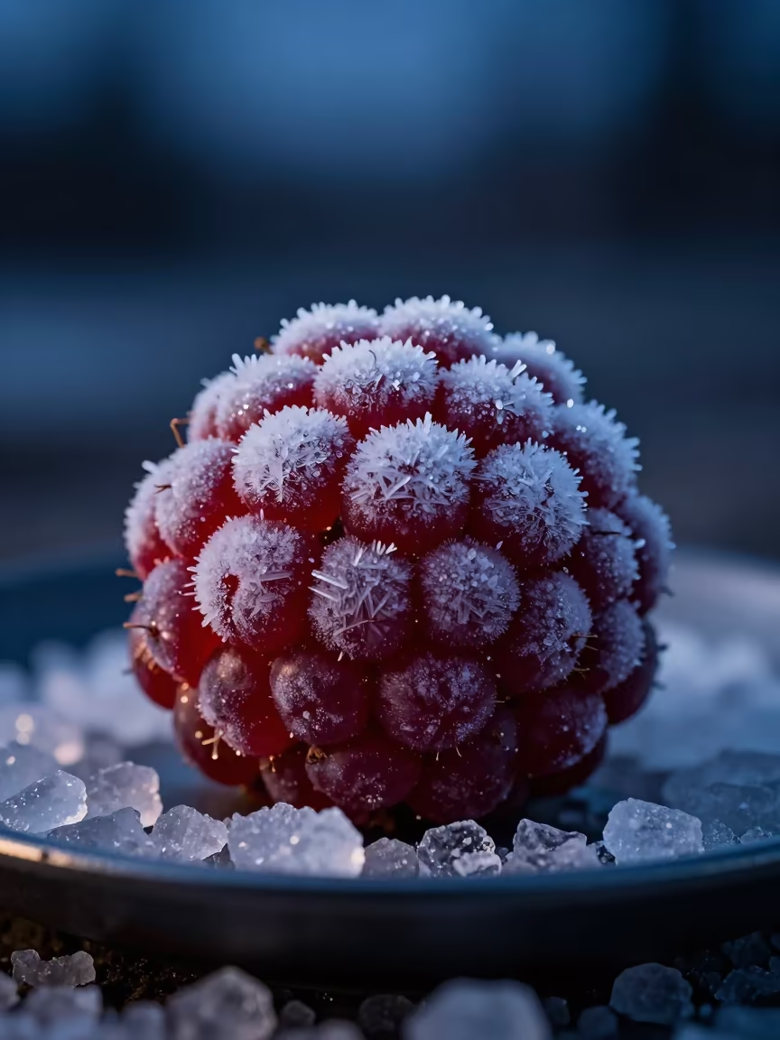 Frozen Berry Ice Crystal Lattice Iqaluit Macro in on salt crystals along a pan rim in Iqaluit