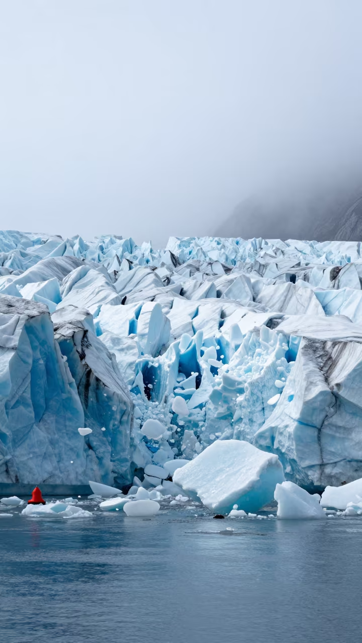 Frozen Calving Glacier Terminus in Mist in near Oslo