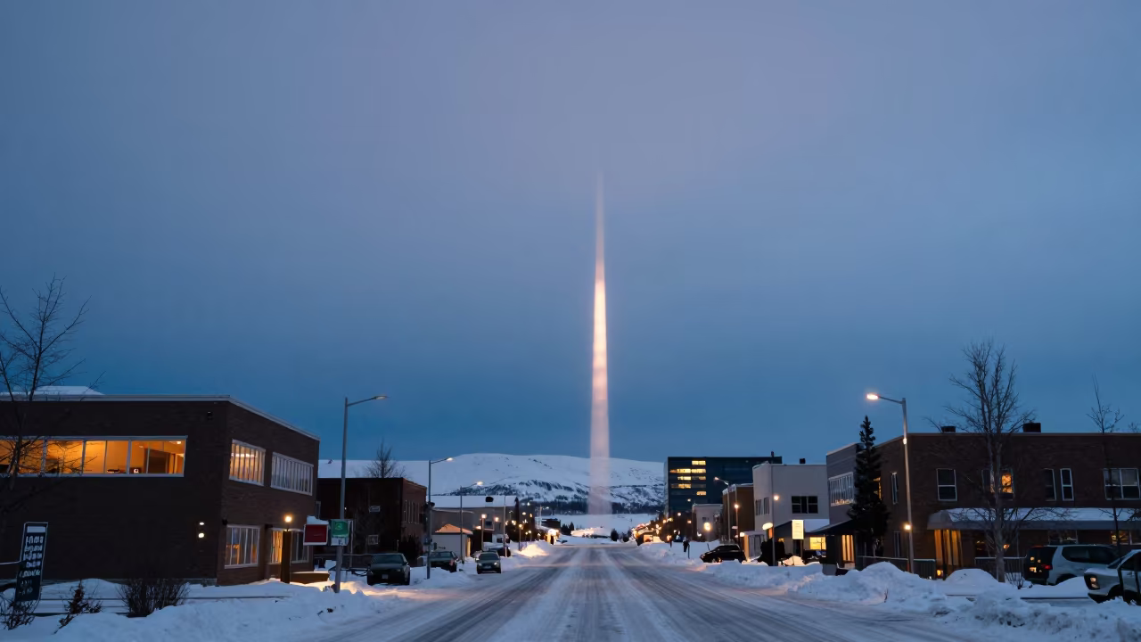 Frozen City Light Pillar Anchorage Midnight Sun in near Anchorage