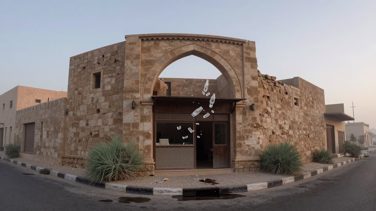 Frozen Debris at Jeddah Stone Arch Dawn in beneath a broken stone arch near Jeddah
