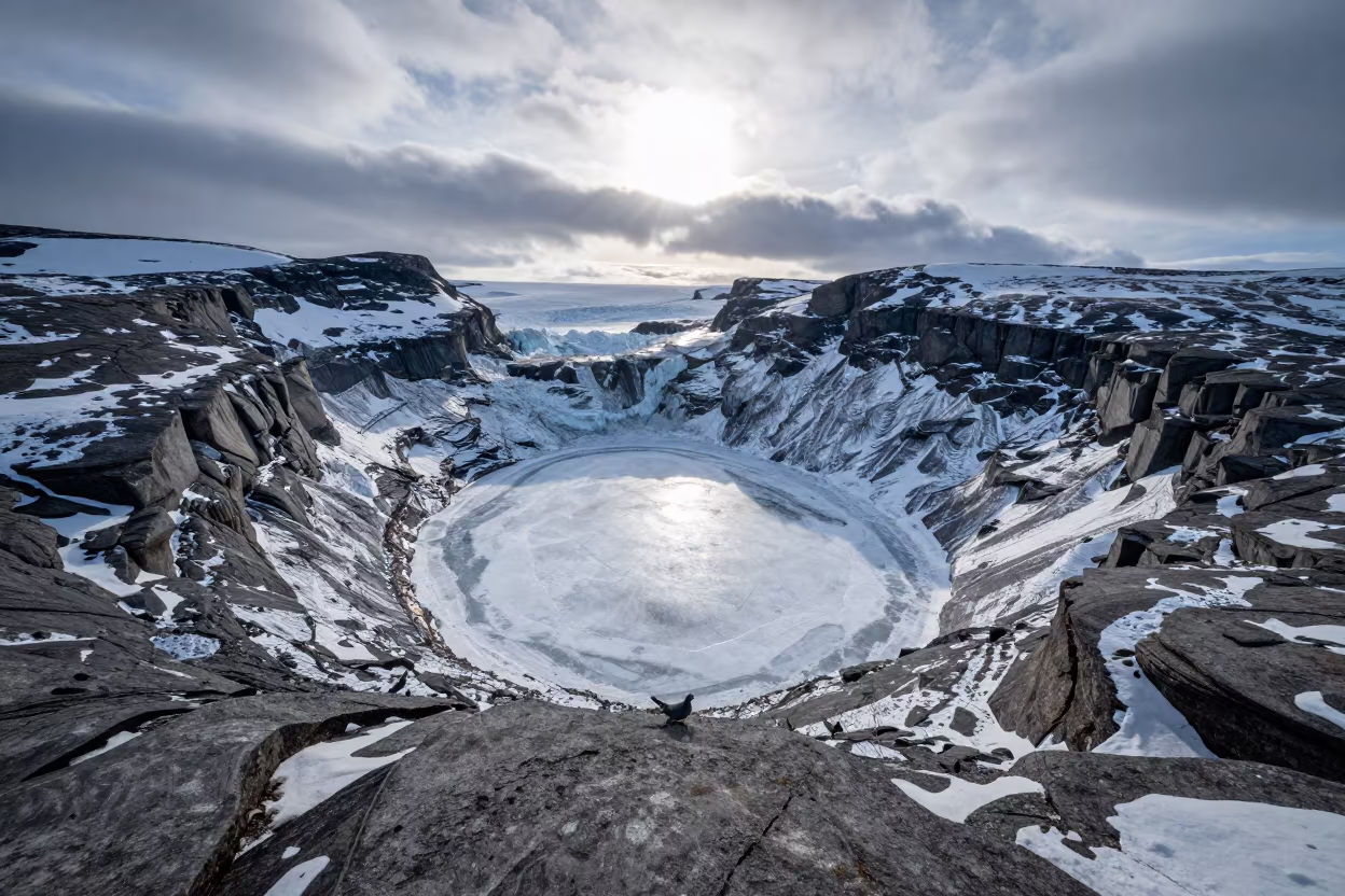 Frozen Glacial Cirque Lake Quebec Winter in in Quebec