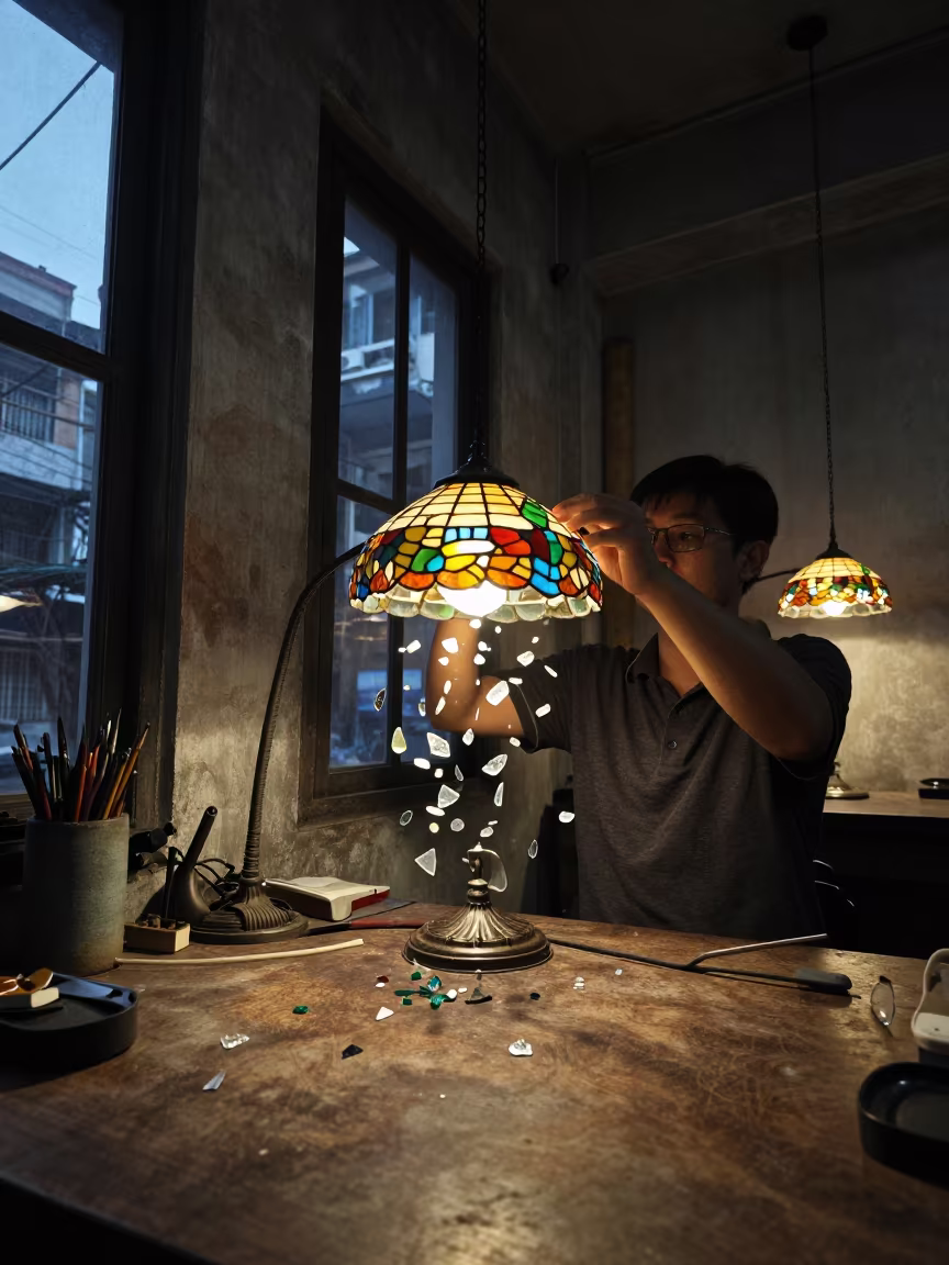 Frozen Glass Pieces in Ho Chi Minh Atelier in in an atelier in Ho Chi Minh City