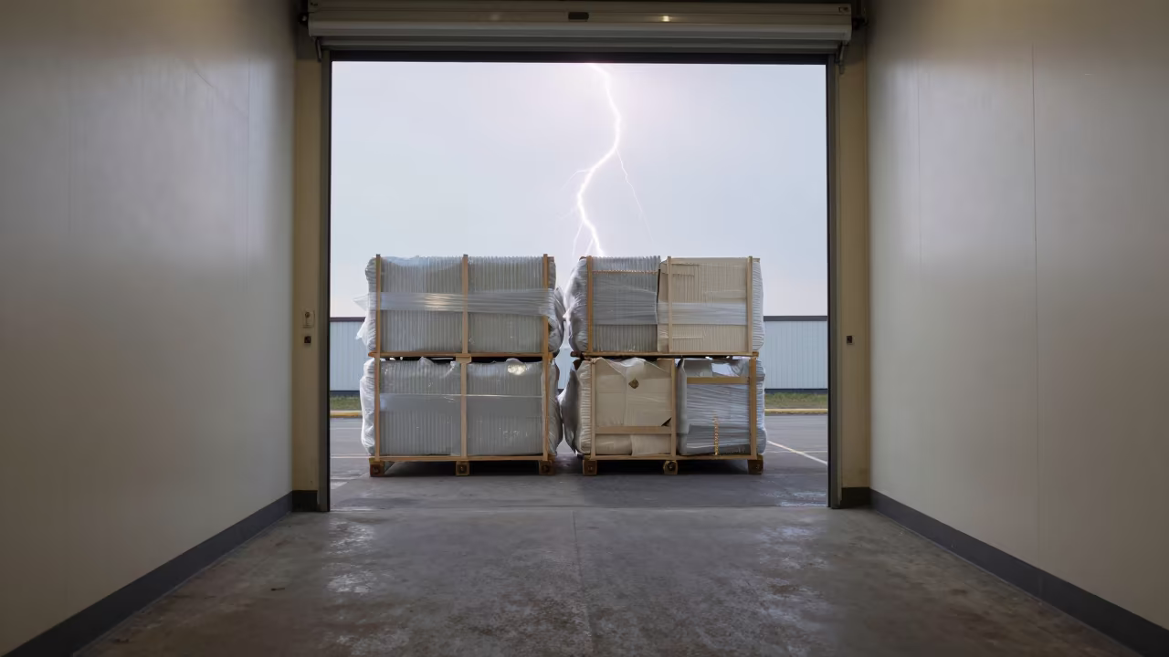Frozen Lightning Over Baler in Georgetown Cross-Dock in inside a cross-dock lane in Georgetown
