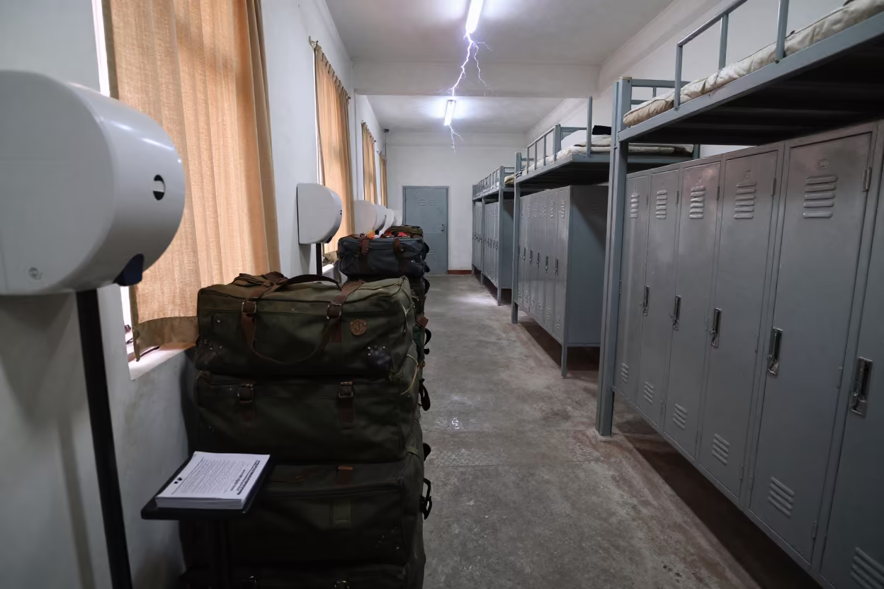 Frozen Lightning Strike Over Barracks Corridor in inside a barracks corridor in Islamabad
