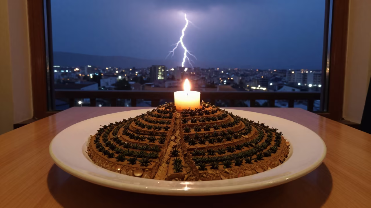 Frozen Lightning Over Coffee Terraces in on a small cafe table by a window in Bingöl