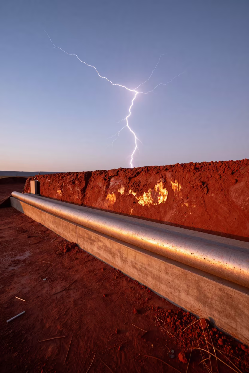 Frozen Lightning Over Sealant Backer Rod Shelf in inside a taped-off excavation edge in the Rift Valley