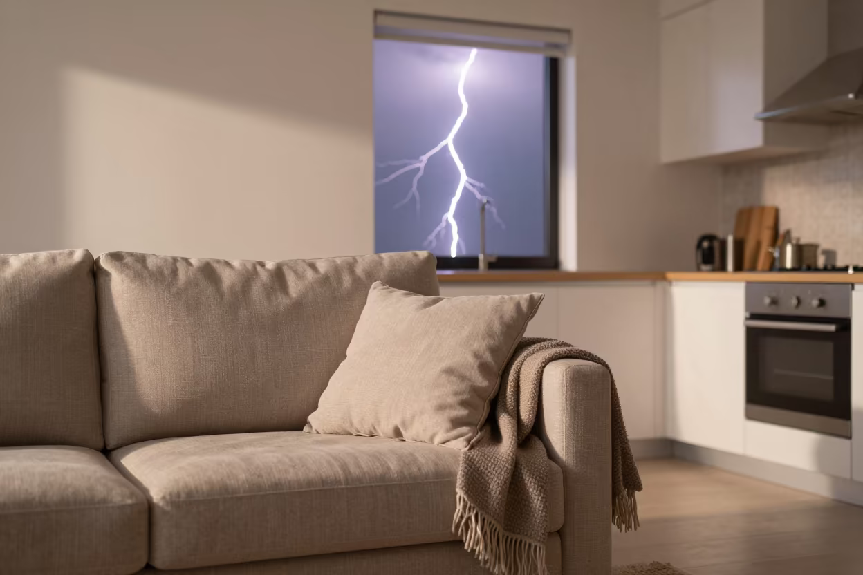 Frozen Lightning Strike Over Sofa Arm in Kitchen in in a cozy kitchen in Kamsar