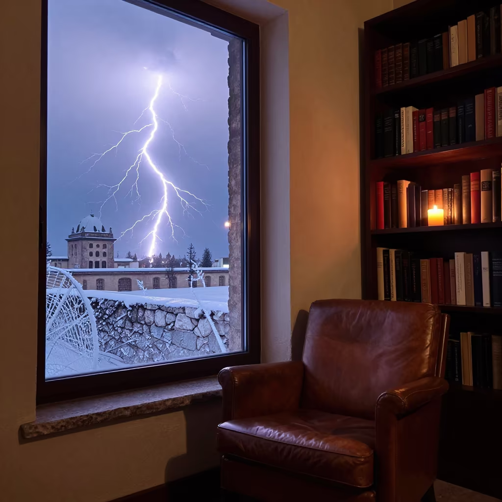 Frozen Lightning Over Zacatecas Window Seat in on a window seat in Zacatecas