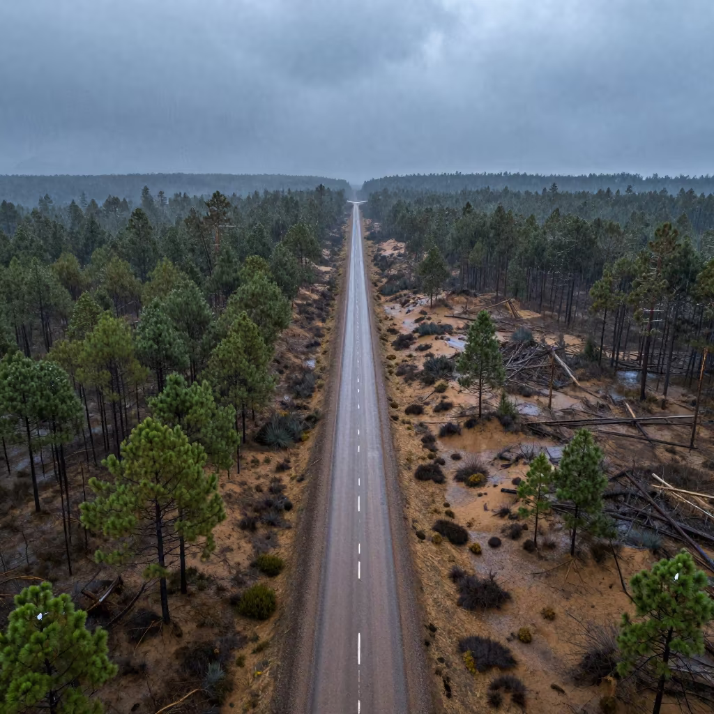 Frozen Rain Over Bolivian Logging Road Midnight in above dune fields and dry wadis in Bolivia