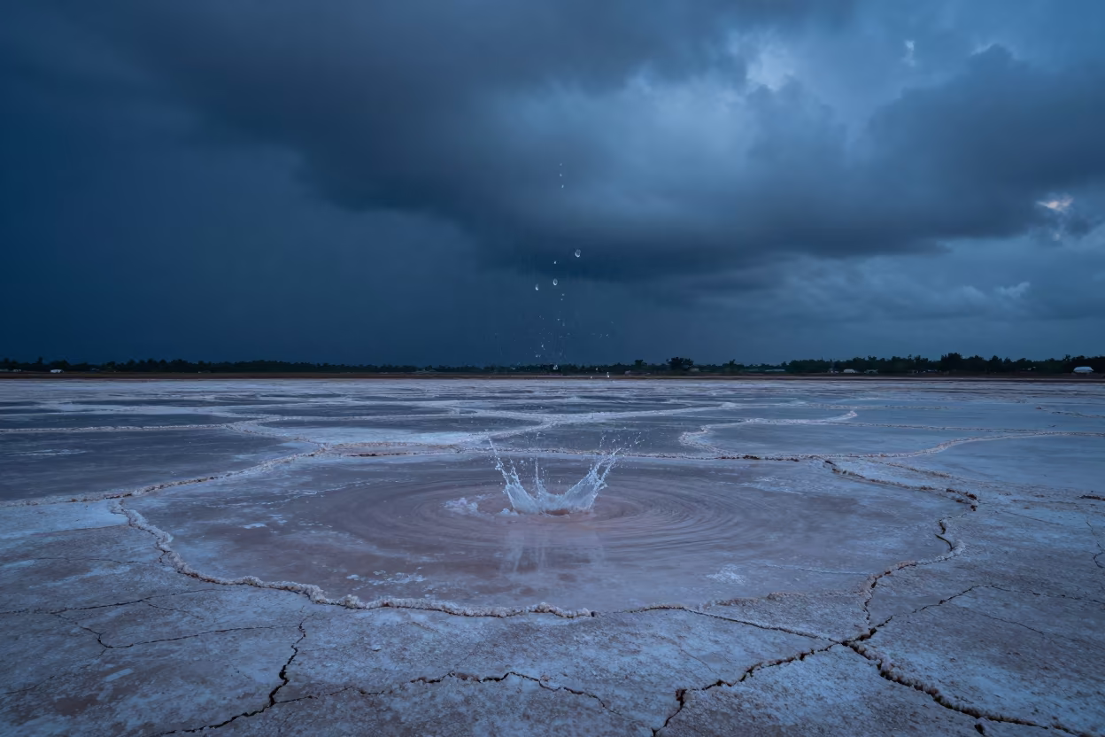 Frozen Rain Over Sulawesi Salt Flats in in Sulawesi