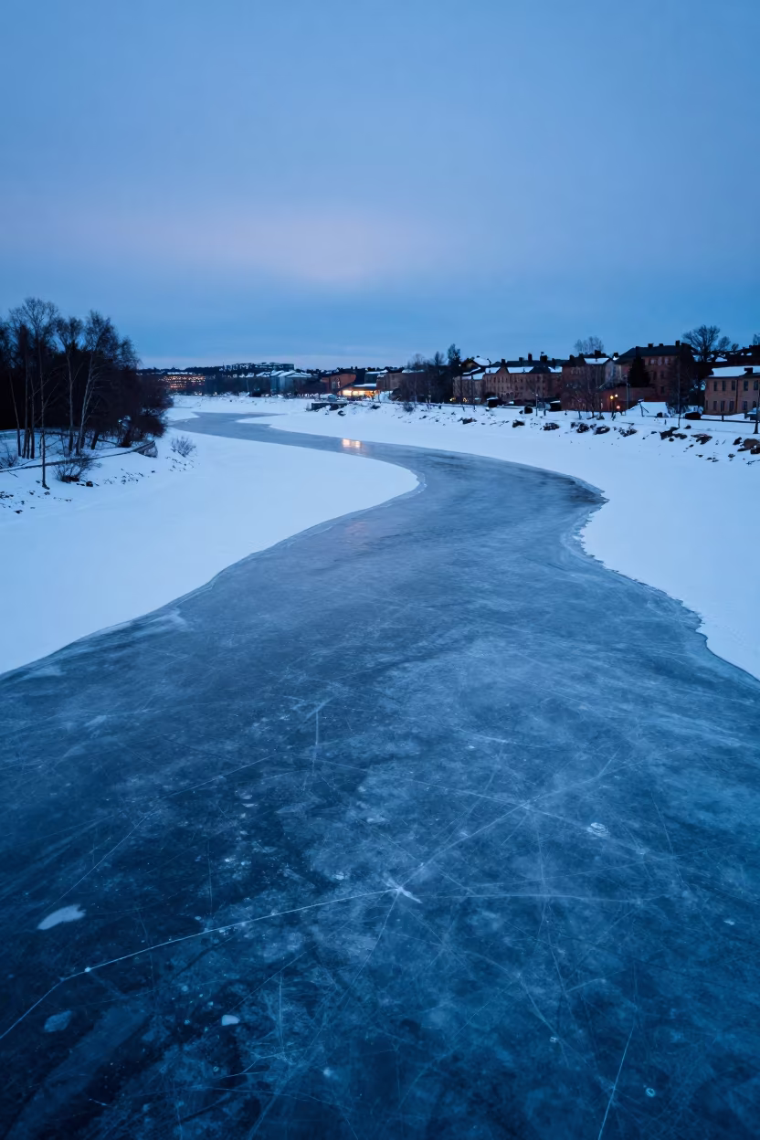 Frozen River in Blue Twilight Arctic Summer in near Gamla Stan, Stockholm